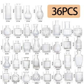 Glass Bud Vases Set of 36PCS, Small Flower Vases for Wedding Centerpiece Table Decoration, Vintage Vases in Bulk for Flower Arrangements, Mini Vase for Birthday Party, Festival Home Decor,Clear