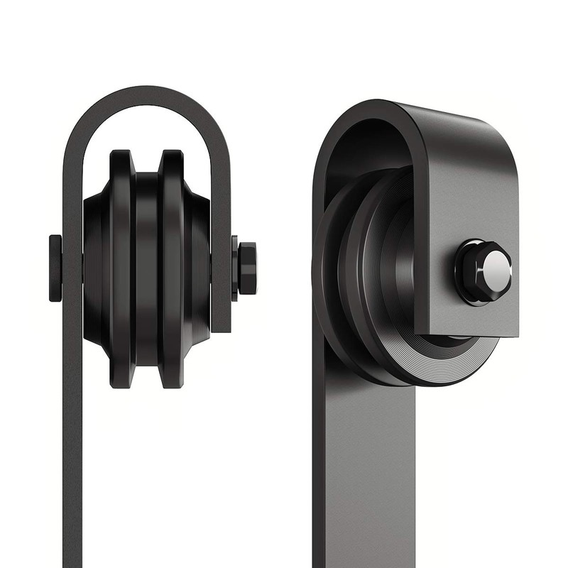 SMARTSTANDARD Sliding Barn Door Hardware Hangers 2pcs (Black) (J Shape