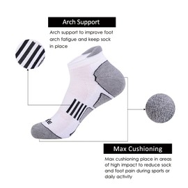 JOYNÉE Men's 6 Pack Athletic No Show Performance Comfort Cushioned Low Cut Running Tab Socks,White,Sock Size:10-13