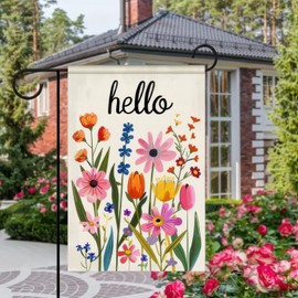 BlissYard Spring Garden Flag Holiday Decoratiion Colorful Spring Wildflowers "Hello" Backdrop Background Design Double-Sided 12x18 Inches Garden Decor for Outdoor Seasonal Decor