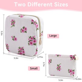 Teircno 2-Pack Period Bag for Women Girls, Portable Corduroy Sanitary Napkin Storage Bag Period Pouch Small Coin Purse with Zipper, Sanitary Pads Change Pouch Tampons Holder for First Period