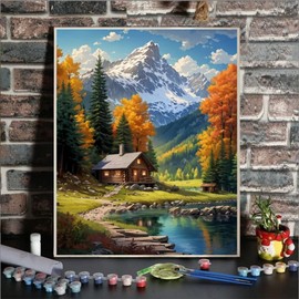 Paint by Number for Adults. A Cabin in The Woods Paint by Numbers for Adults Beginner Drawing Paintwork with 3 Paintbrushes Paint Canvas Oil Painting 16” x 20”