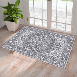 Washable Entryway Rug 3x5 | Non Slip Rugs Runners for Hallways, Entryways, Kitchens, Bathrooms, Bedrooms | Ultra-Soft Flannel Carpet Kitchen Rug with Rubber Backing (Light Grey, 3x5)