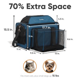 FUKUMARU Expandable Pet Carrier for Cat, 18x11x11 Large Cat Carrier Soft, Collapsible Airline Approved Dog Carrier, Ventilate Cat Travel Carrier with Durable Mesh, Escape-Proof Small Dog Carrier, Blue
