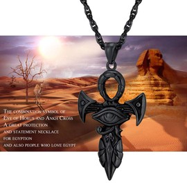 PROSTEEL Ankh Necklace Ancient Egyptian Protection Spiritual Ethnic Men Jewelry Gothic Cross Pendant Black Necklace