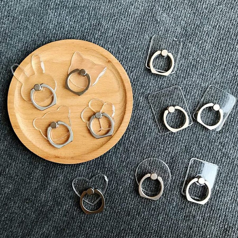 hold-181 Smartphone Ring Clear Transparent Simple Stand Holder Ring Rhinestone