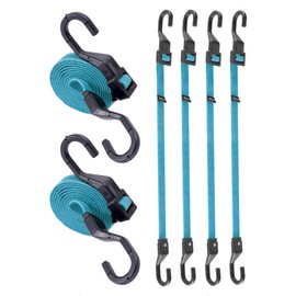 6 Pcs 60 Inch Flat Adjustable Bungee Cords with Hooks, 3X Faster to Adjust The Length, Lucky Straps Blue Heavy Duty Bungee Straps for Cargo, Bike, Cart, Tent, Truck, Camping, Outdoor, etc