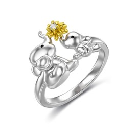 LONAGO Elephant Ring Silver Mother Elephant Stacking Ring Gift for Women (Size 7)