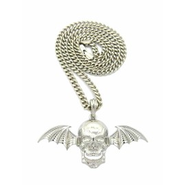 Crescendo SJ INC New Skull Wing Avenged Sevenfold Pendant &5mm/24 Cuban Chain Hip HOP Necklace - XSP473CCR