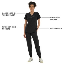 Kitmaz Medical Scrub Tops for Women - Soft Stretch V-Neck Top Scrubs with 3 Pockets Black