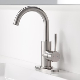 BRAVEBAR Brushed Nickel Bathroom Faucets 1 Hole - Waterfall Bathroom Sink Faucets Single Handle Vanity Faucet with Pop up Drain, Swivel Spout RV Faucets Small Bar Vanity Lavatory Bath Utility Faucet