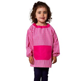 Klotzz children's painting apron for kindergarten. Checked Craft Coat Baby - boys. - fuchsia