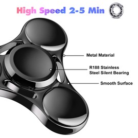 Fidget Spinners Toy, 2-5 Min Spins Time Stainless Steel R188 Bearing Metal Fidget Spinner, EDC ADHD Stress Anxiety Relieves, Fidget Spinner Toys for Kids and Adults (Black)
