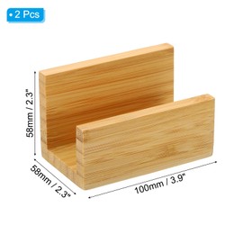 PATIKIL Business Card Holder for Desk, Pack of 2 Bamboo Wooden Business Card Holder, Wooden Card Stand Organiser for Office Exhibition, Brown