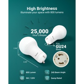 Sunco 10 Pack GU24 LED Bulb A19, 2 Prong Light Bulbs, 800 LM, 9W (60W Equivalent), 6000K Daylight Deluxe, Dimmable, Twist & Lock GU24 Pin Base, CRI91, Instant On UL