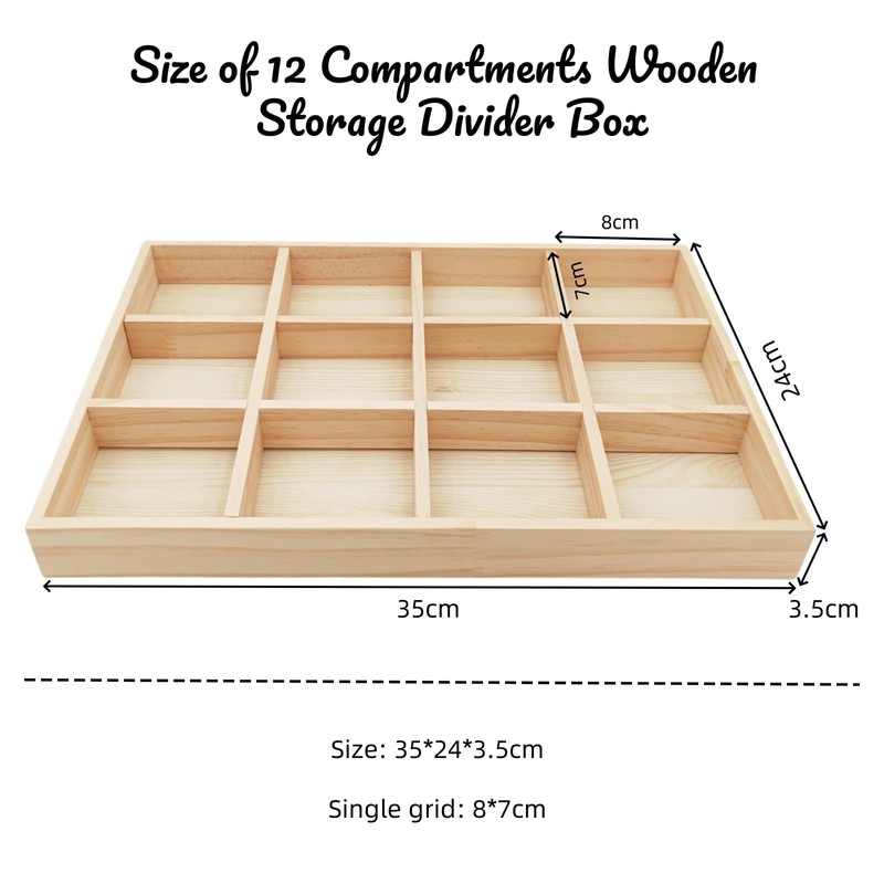 Anktily Wooden Sorting Tray Grid Display, Wood Storage Divider Organizer