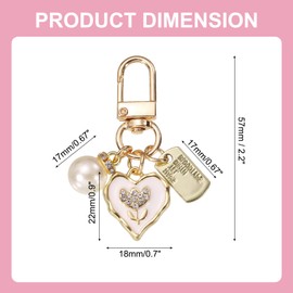uxcell Heart Keychain Charm for Women, Metal Cute Heart Tulips & Pearl Purse Bag Charm Keychain Accessories Decor for Car Keyring Bag Purse Backpack Key Chain (White/Gold)