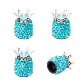 ROSON Valve Stem Caps, 4 Pack Handmade Crown Bling Crystal Rhinestone Car Wheel Tire Valve, Attractive Dustproof Car Accessories, Universal Stem Air Caps Covers for Most Vehicles (Azure)