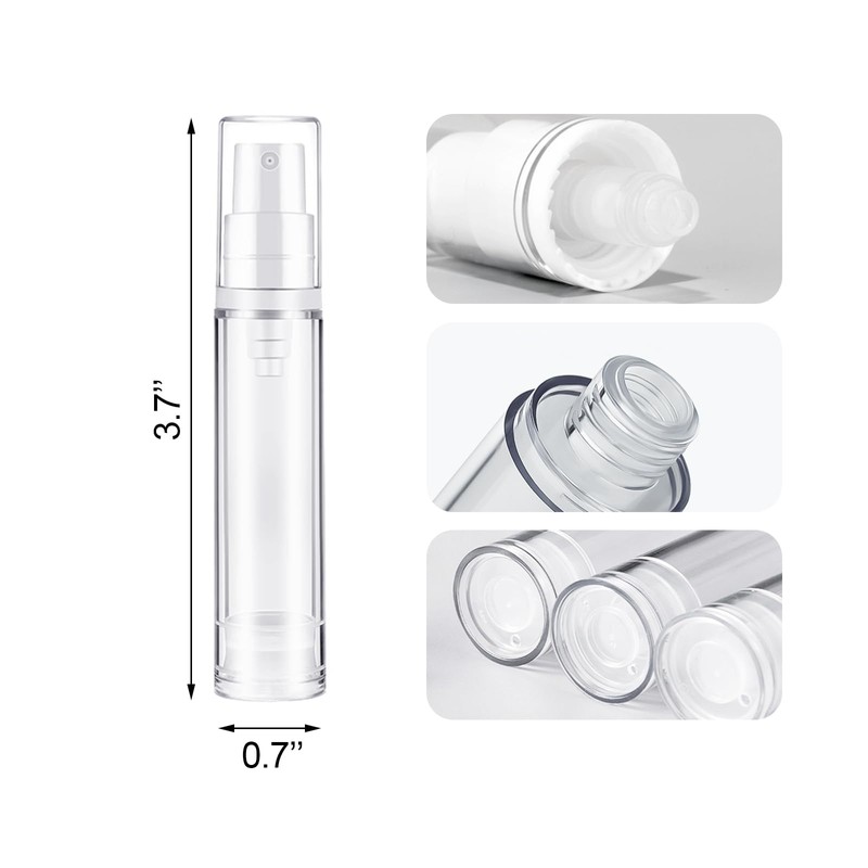 Juxiamal 3pcs Empty Airless Pump Bottles Refillable Clear Travel Lotion