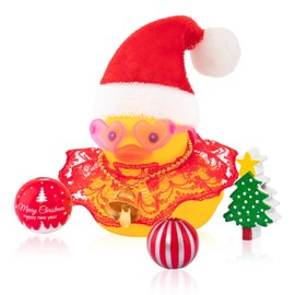 wonuu Christmas Rubber Duck Car Ornaments Car Decorations Christmas Accessories Santa Hat Skirt and Wind Bell, Red-Lace Dress