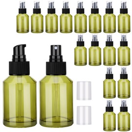 Segbeauty 2oz Glass Pump Bottle Dispenser of 9pcs Travel Lotion Container, 9pcs Travel Size Spray Bottle, 60ml Refillable Perfume Atomizer Empty Lotion Bottles, Small Glass Bottles for Toiletries