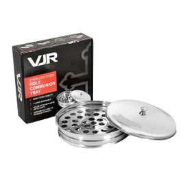 VJR Holy Communion Tray for Churches with Lid, Premium Stainless Steel Silver Polished Communion 40 Cup Wine Serving Ware Set, Includes 40 Reusable Communion Cups, Church Communion Tray, Pack of 1