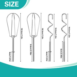 4 PCS Hand Mixer Attachments Beater, 2 Styles (Dough Hooks and Beaters) Stainless Steel Replacement Beaters Electric Mixer Parts Compatible with KitchenAid Hand Mixers