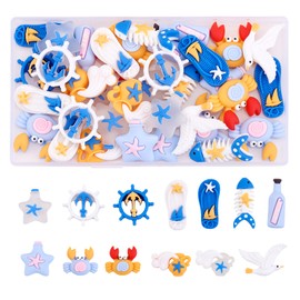 COGCHARGER 65 Stück Ozean-Thema Harz Cabochons Niedlich Harz Anhänger Krabbe Seestern Harz Charm für DIY Herstellung Handwerk Haarspange Scrapbooking Dekor