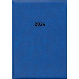 Book Calendar Blue 2024 - Office Calendar 14.5 x 21 cm - 1 Day on 1 Page - Padded Plastic Cover - Hour Division 7 - 7 PM - 876-0015