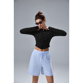 altiland Workout Corset Full Zip Jacket for Women - Hooded Athletic Running Yoga Crop Top(Black,L)