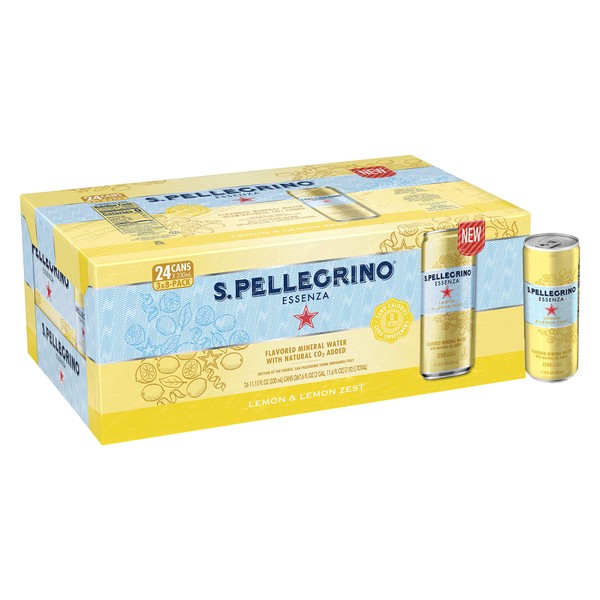 S.Pellegrino Essenza Lemon & Lemon Zest Flavored Mineral Water Cans, 11.15 Fl Oz (24 Pack)