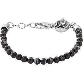 Diesel Men's Semi-Precious Metal Bead or Stainless Steel Bracelet, with Lobster Clasp or Slider Clasp, Stainless Steel, Agate