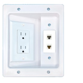 RiteAV CAT5E CAT6 Recessed Wall Plate Cable Concealer Management Kit with Power Outlet Hides Cords and Cables