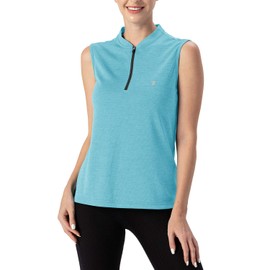TBMPOY Women's UPF 50+ Golf Polo Shirts Sleeveless Zip Up Athletic Tank Tops Quick Dry Light Blue S