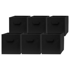 Pomatree 13x13x13 Inch Storage Cubes - 6 Pack - Large Storage Bins | Dual Handles | Foldable Cube Baskets for Home, Kids Room, Closet and Toys Organization | Fabric Cube Bin (Black - 6 pack)