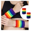 AYNKH 3PCS Rainbow Striped Sweatbands, Cotton Moisture Wicking Sports Headband