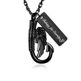 Fishing Hook Urn Necklace for Ashes Memorial Keepsake Ashes Necklace Fishing Cremation Urn Necklace for Ashes Memorial Jewelry,Wings Fishing Hook