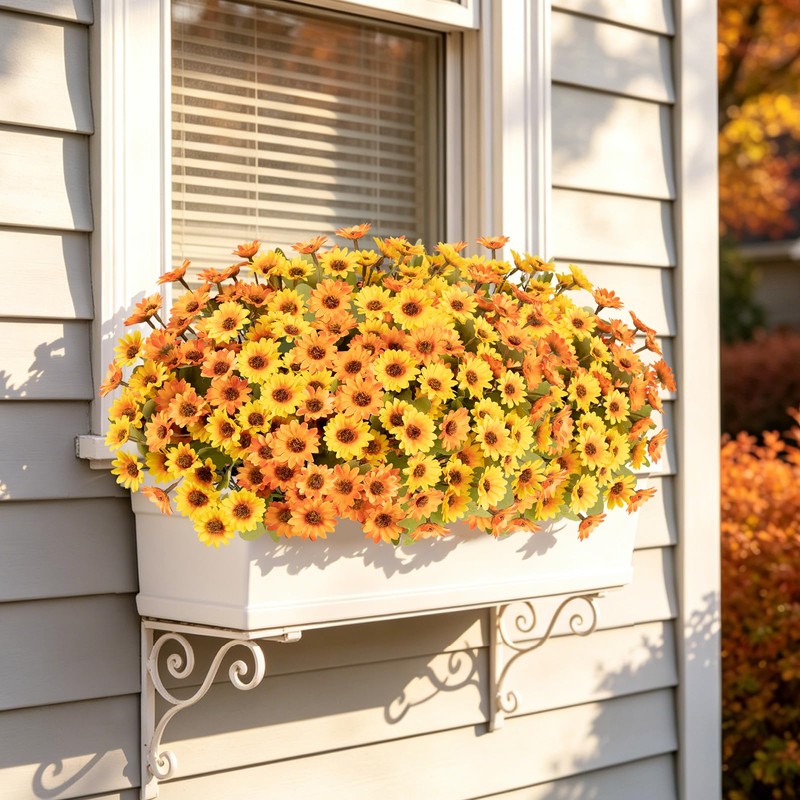 12 Bundles Artificial Fall Flowers, UV Resistant Faux Mums for