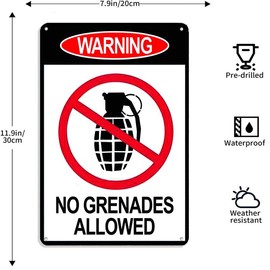 Jersey Shore No Grenades Allowed Wall Decor Sign 12" X 8" Retro Wall Art Decor Decorative Sign Easy Hanging Metal Tin Gift  Friend