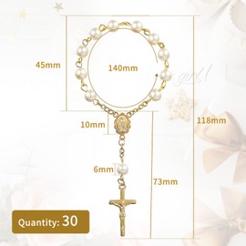 SWAWIS Pack of 30 Christening Rosary Rosary Guest Gift Christening Mini Finger Charm Rosary Beads Faux Pearls Guest Gifts Christening for Christening Communion Wedding Communion Party Favours, Silver
