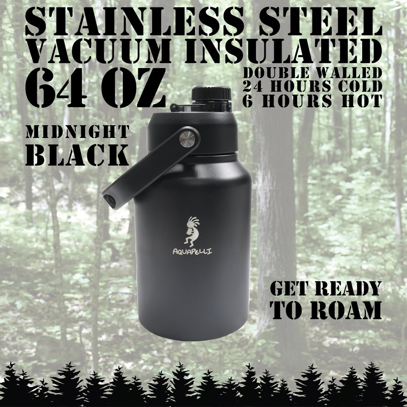 Aquapelli Midnight Black Vacuum Insulated Water Jug, 64oz