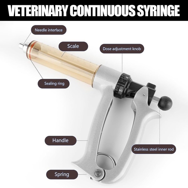 GUDAJIN 50ml Semi-Automatic Livestock Syringe, Veterinary Pull Rod Syringe, Continuous