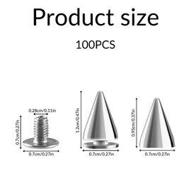 Tabanzhe 100PCS Cone Rivets-Cone Studs Spikes Silver Metal Punk Spikes Leather Nail Head Studs for DIY Crafts Leathercraft Clothing Bags Clothes Shoes
