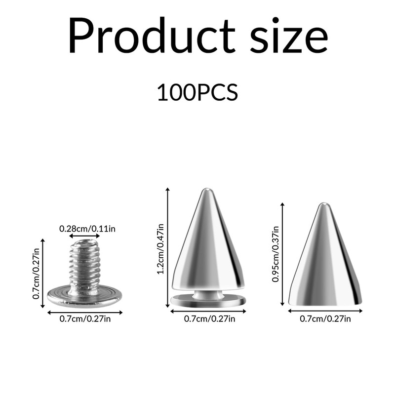 Tabanzhe 100PCS Cone Rivets-Cone Studs Spikes Silver Metal Punk Spikes