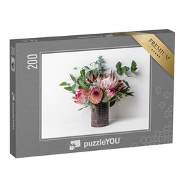 puzzleYOU: 200 Piece Puzzle "Flower Arrangement in a Rustic Vase" - From the Puzzle Collection Flower Vases, Flowers & Plants