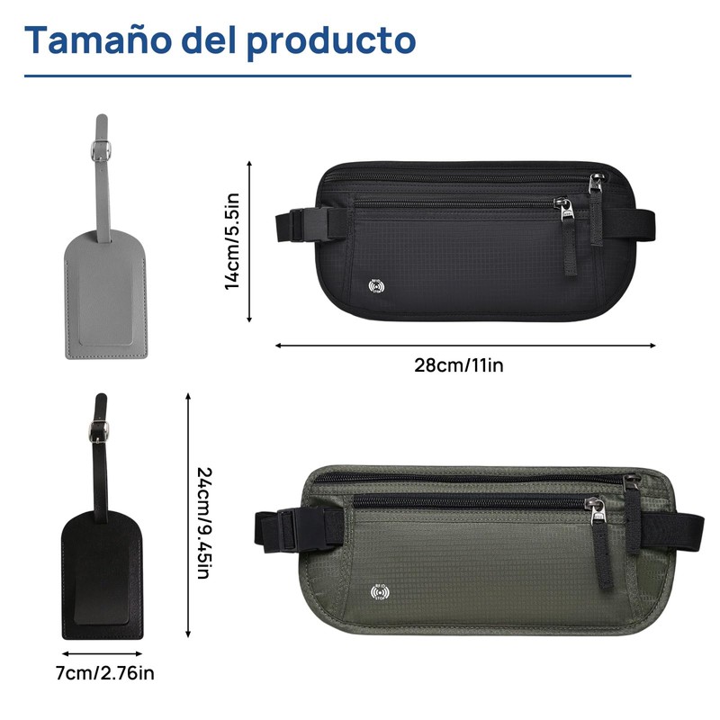 Cangurera de Viaje 2 Piezas, Cinturón de Viaje con Bloqueo