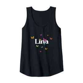 Womens LINA - Adorable girl name with colorful Butterlies Tank Top