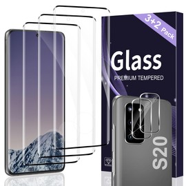 Xenovont 3+2 Pack Galaxy S20 Glass Screen Protector Camera Lens Protector 3D Curved Tempered Glass Protective Film With Clear Image Quality Easy Installation No Bubbles For Galaxy S20 6.2 Inch