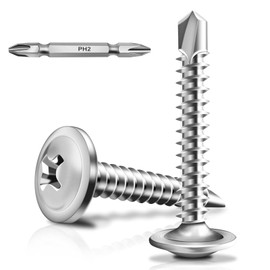 Pack of 50 Self-Tapping Screws Stainless Steel Self Tapping Screws Phillips Black Drilling Screws Flat Head with Washer + 1 Piece Screwdriver Bit (50, Silver, 4.8 x 25 mm)