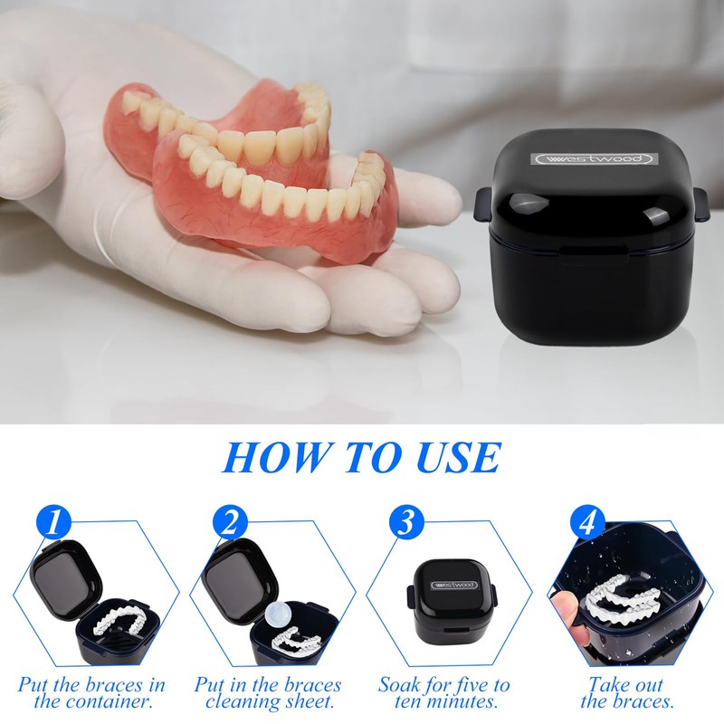 Portable Container for False Teeth, Denture Box with Strainer, Denture